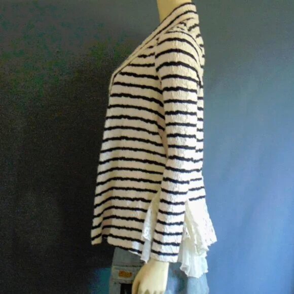 Postmark Anthropologie Striped Knit White Lace Back Jacket Sm - Picture 2 of 7